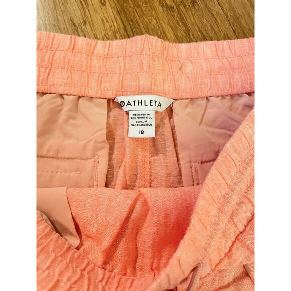 ATHLETA Retreat Linen Shorts Women's Sz 18 NWT Sun Down Peach Pull-on $69 - Picture 10 of 10